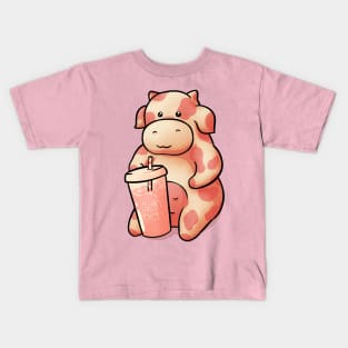 Strawberry Cow Having some Strawberry Milk Kids T-Shirt